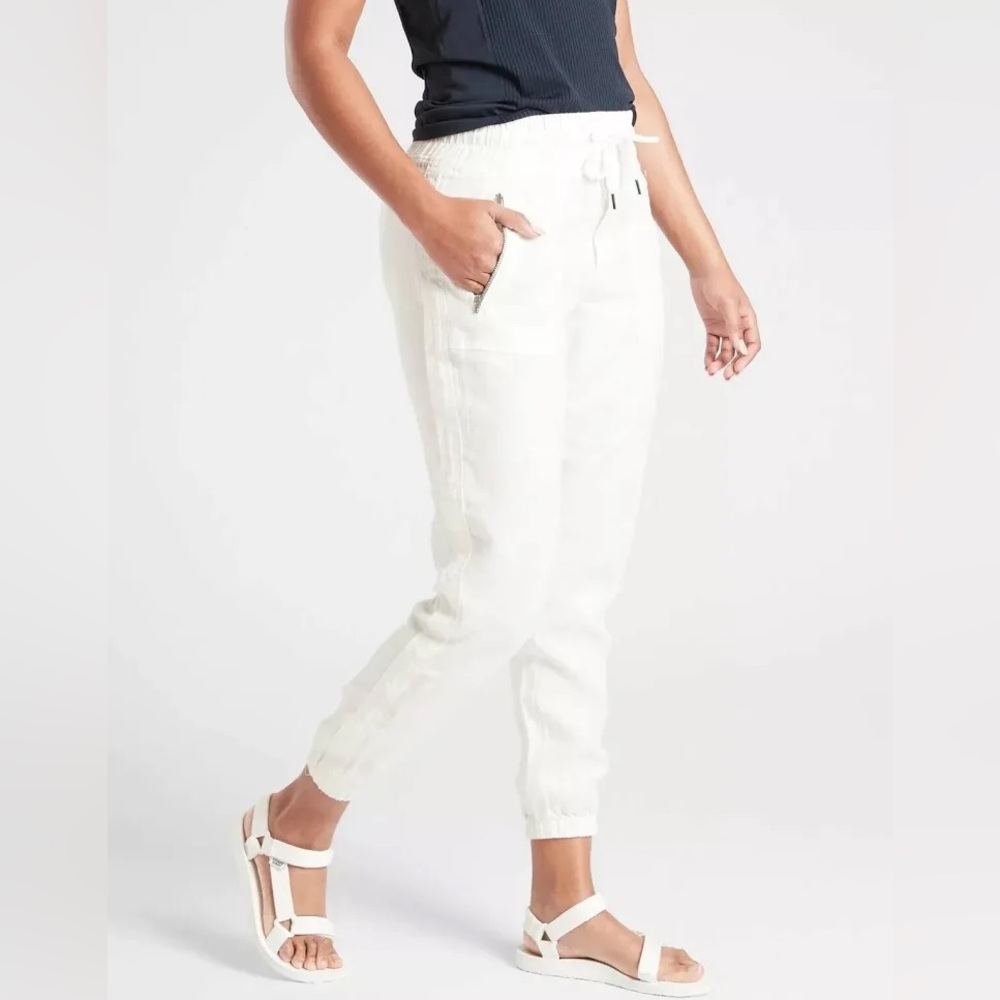 NWT Athleta Cabo White Linen Jogger Pants - Size 14